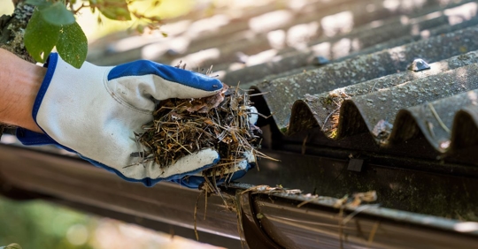 person cleaning out gutters